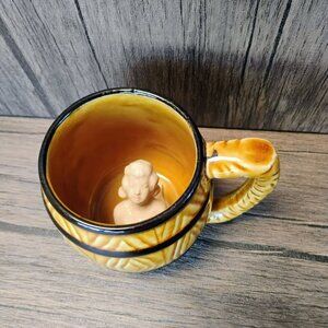 Peek-A-Boo Rum Barrel Tiki Mug, Figural Nudie Girl Inside Vintage Mermaid Cerami